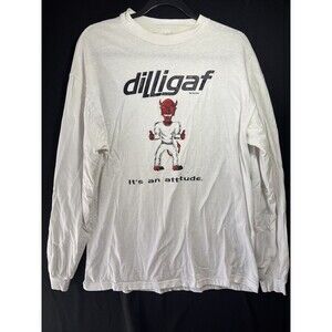 Vintage Hanes Beefy T Men’s Large White Dilligaf Graphic Front And Back White